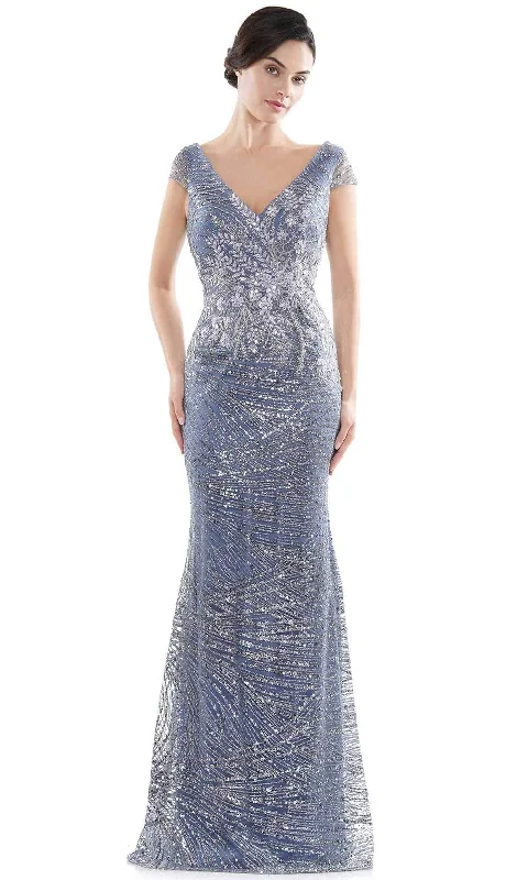 Discover Promotions Rina Di Montella - RD2723 V-Neck 3D Floral Appliqued Glitter Gown