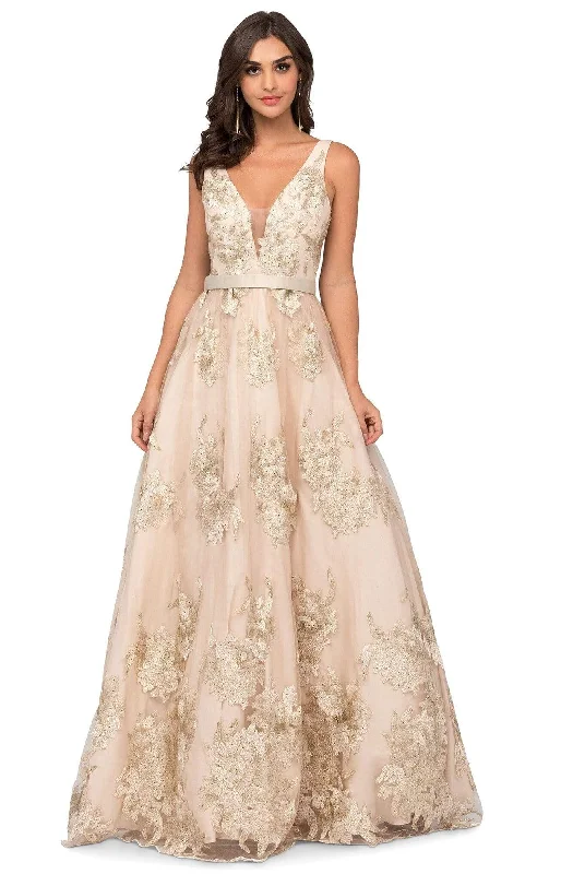 Classic Chic Deals Cecilia Couture - 1440 Floral Lace Appliqued Sleeveless V Neck Gown