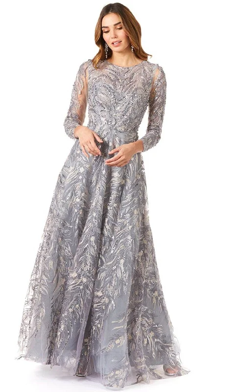 Style Redefined Lara Dresses 29353 - Floral Beaded Sheer Bateau Long Sleeved Dress