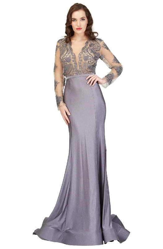 Feminine Style Promotions Cecilia Couture - 1405 Floral Lace Plunging V-Neck Mermaid Dress