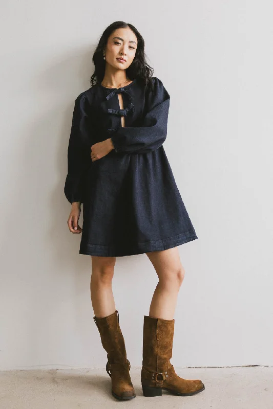 Fashion Forward Tyler Peplum Mini Dress in Dark Wash