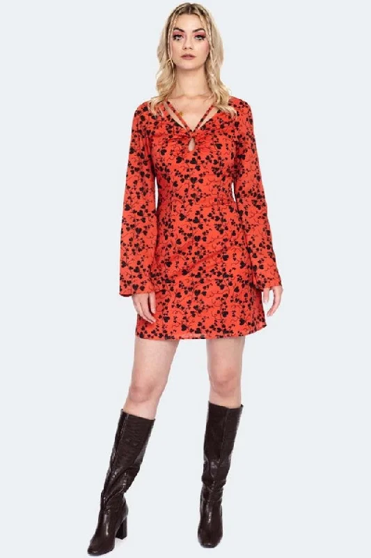 Must Haves 60s Bleeding Hearts Print Flare Sleeve Mini Dress