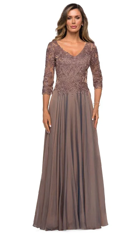 Holiday Glam La Femme - 28106 Floral Lace Appliqued Bodice A-Line Gown