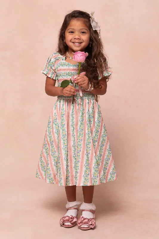 Classic Elegance Sales Mini Teagan Short Sleeve Dress in Floral Stripe