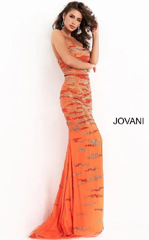 Trendy Street Style Jovani 00683 Prom Long Strapless High Slit Dress