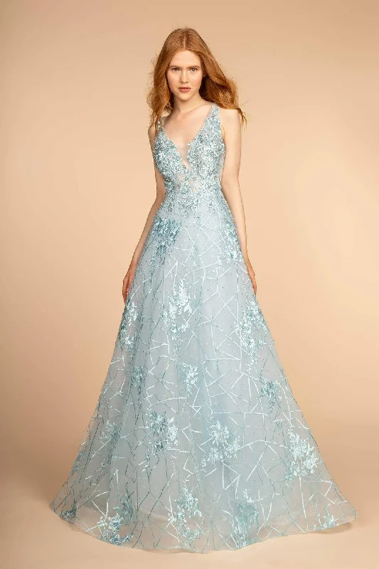 Best Deals Of The Season GLS by Gloria - GL2564 Floral Embroidered Illusion A-Line Gown