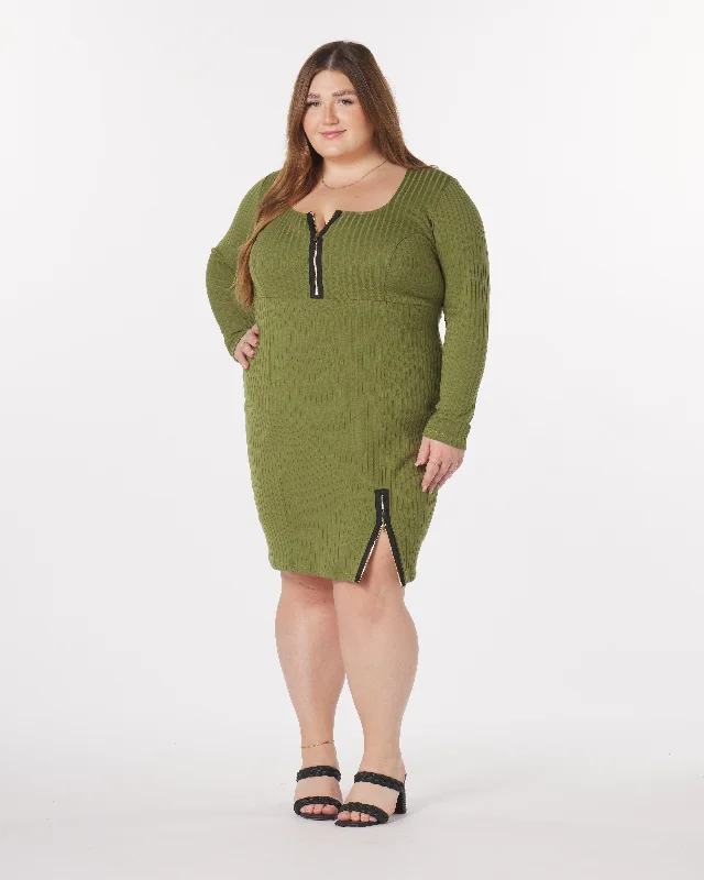 Chic Trends Unveiled “Liz” Knit Mini Dress in Olive