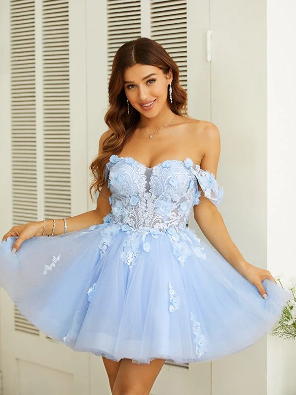 Feminine Luxe Style Sale A-Line/Princess Tulle Applique Off-the-Shoulder Sleeveless Short/Mini Dresses