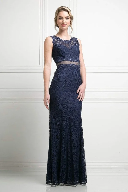 Playful Fashion Offers Cinderella Divine - CF067L Floral Lace Mock Two-Piece Sheath Long Formal Dress