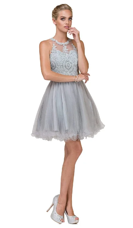 Best Sellers Dancing Queen - 2156 Halter Floral Appliques Tulle Cocktail Dress