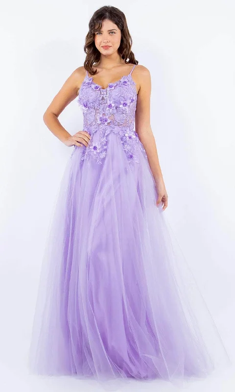 Unbeatable Deals Cinderella Couture 8038J - 3D Floral Applique V-Neck Prom Dress