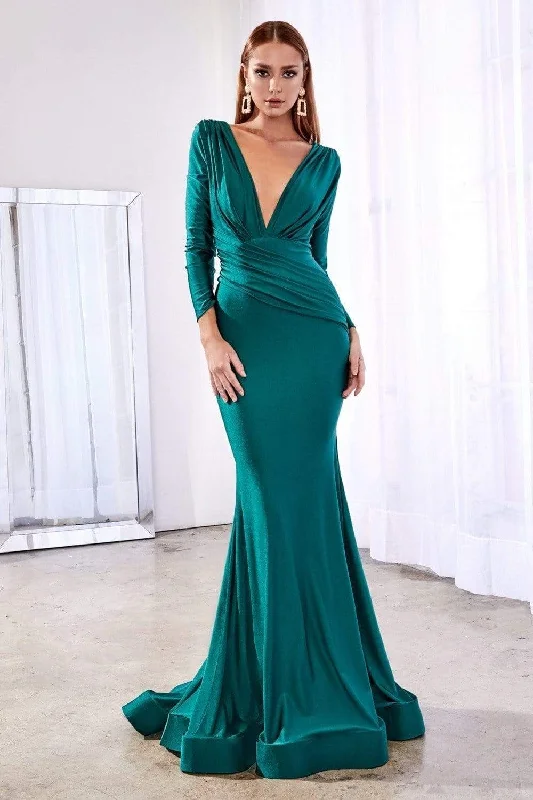 Limited Time Cinderella Divine - CD0168 Plunging V-Neck Long Sleeve Mermaid Gown