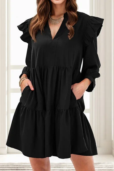 Fashion Forward Ruffled V-Neck Long Sleeve Mini Dress