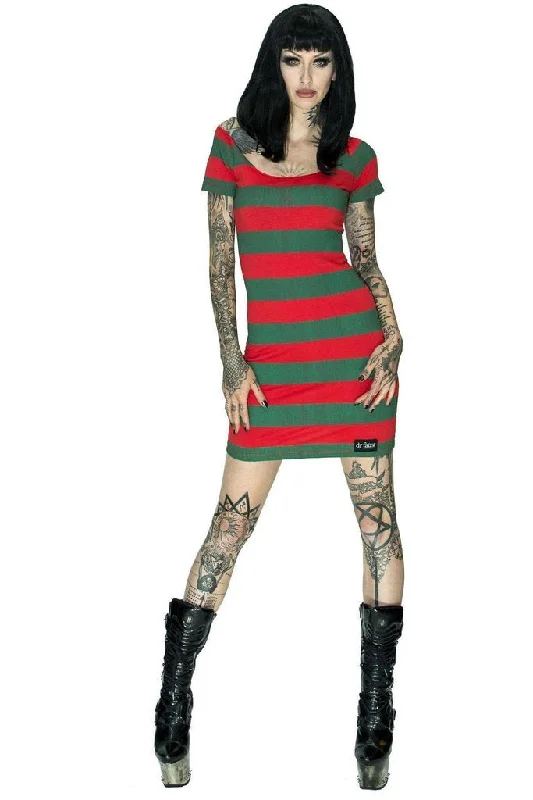 Limited Stock, Big Discounts Freddy Krueger Style Red and Green Mini Dress - Aubrey