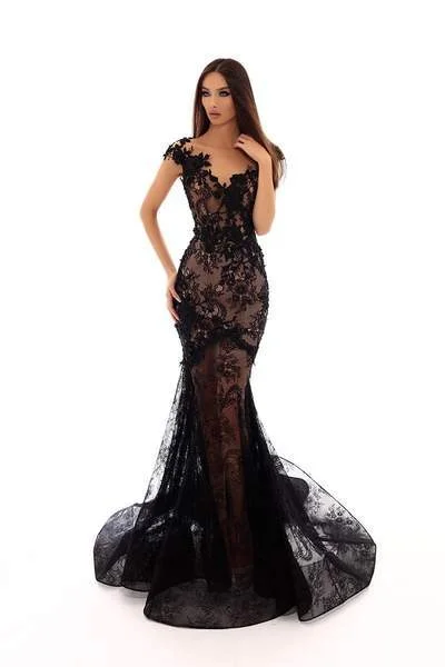 Classic Elegance Sales Tarik Ediz - Floral Embroidered Mermaid Dress With Train 93602