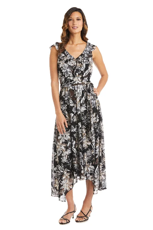 High-End Style Discounts R&M Richards 7664 High Low Ruffle Dress