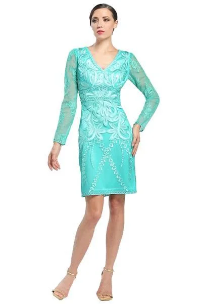 Catch Every Fashion Trend Sue Wong - Floral Embroidered Long Sleeve V-Neck Dress N4516