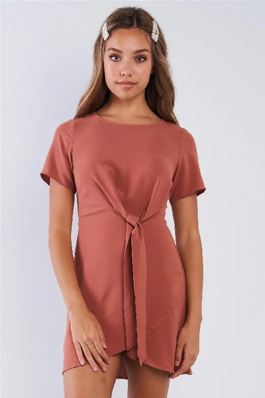 Inspired By You, Designed For You Short Sleeve Knotted Crew Neck Chic Mini Dress