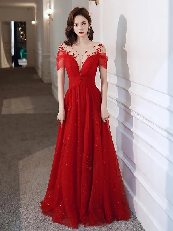 Bold Fashion Sales Red Tulle Sweetheart Elegant Long Formal Dress, Red Party Dress Wedding Party Dress Prom Dress     cg20575