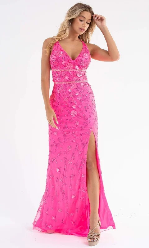 Flash Sales Primavera Couture - 3746 Vibrant Floral Beaded High Front Slit Gown