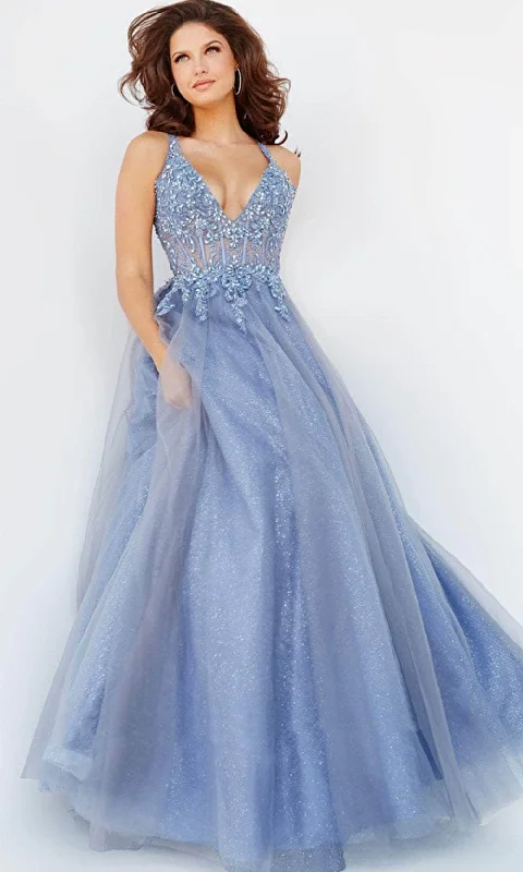 Limited Time Offer Jovani 22546 - Corseted V Neck Tulle Gown