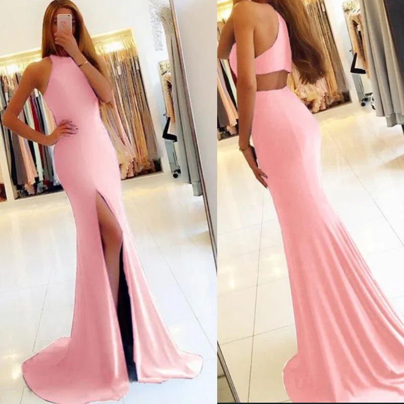 Comfortable Chic New Fitted Evening Dress Girls Pink Prom Ball Dress Formal Wear Wedding Guest Gown with Sexy Slit