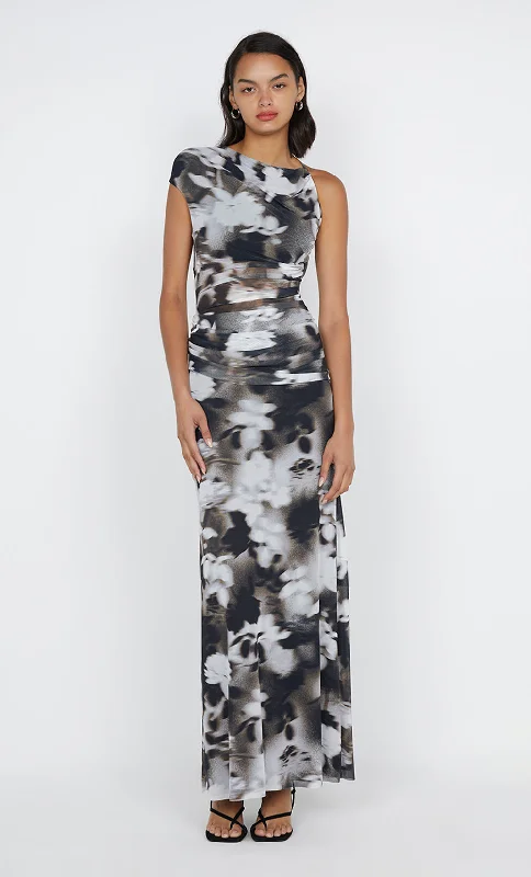 Discover Now SOLENE ASYM DRESS - DARK BLURRED FLORAL