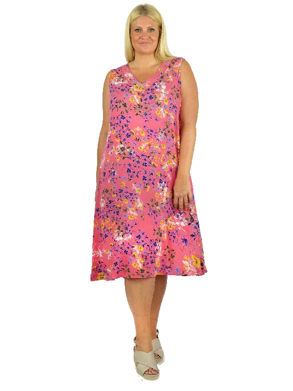 Popular Collection La Cera Sleeveless V-Neck Vibrant Floral Dress - Plus Size