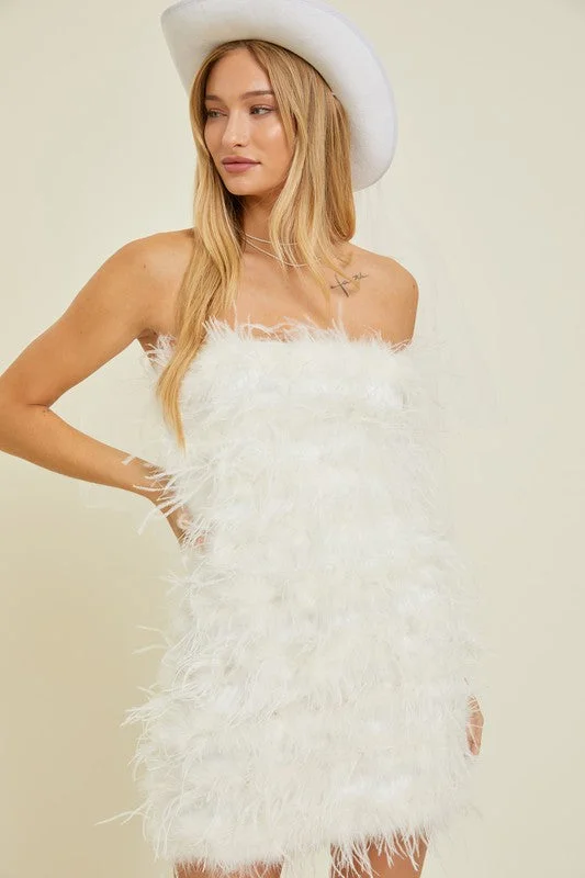 Bold Style Discounts Forever And Ever White Feather Mini Dress