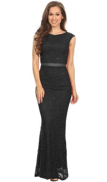 Exclusive Sale Eureka Fashion - Cap Sleeve Floral Lace Illusion Midriff Gown 2085 - 1 pc Black In Size M Available