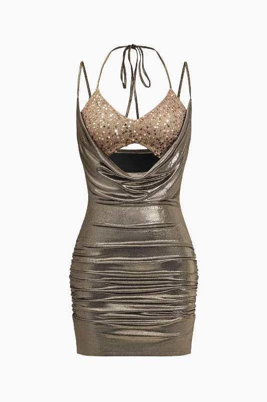 Weekend Exclusive Backless Tie-Up Sequin Mini Dress