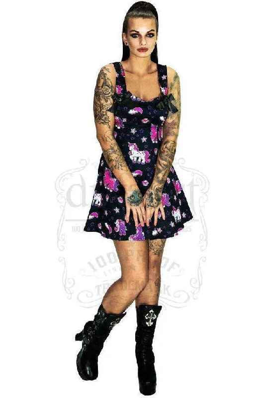 Crazy Discounts, Hurry Up Cute Purple Unicorns Black Mini Dress - Emily