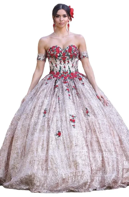 Shop Sales Dancing Queen - 1475 Beaded Floral Off-Shoulder Quinceanera Dress