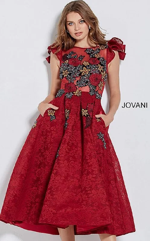 Limited Time Special Offer Jovani M59787 Floral Embroidered Tea Length Prom Dress