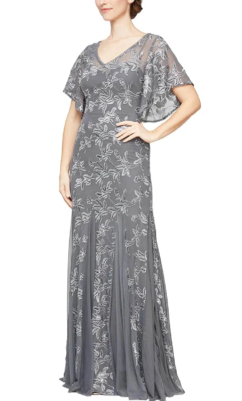 Edgy Fashion Deals Alex Evenings 81171216 - Flutter Sleeve Floral Designed Gown