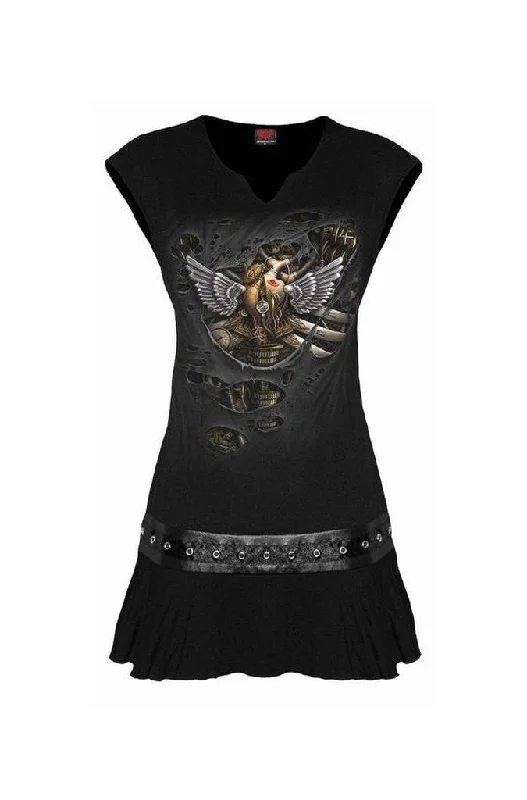 Buy More, Save More Steam Punk Ripped - Stud Waist Mini Dress Black