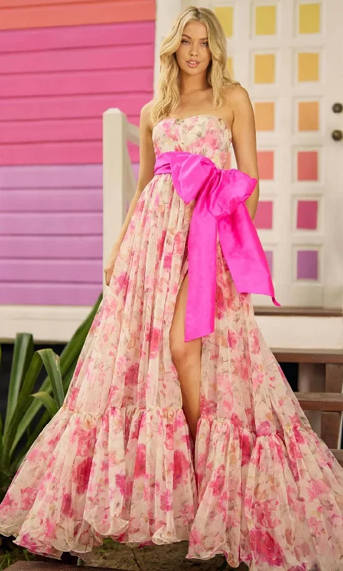 Style Revolution Sherri Hill 56110 - Taffeta Bow Floral Gown