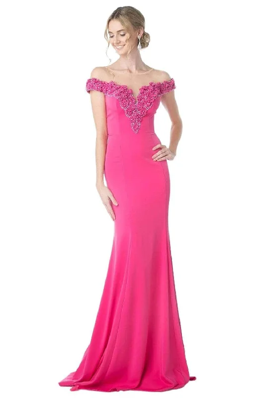 Elegant Style Cinderella Divine - Floral Embellished Trumpet Prom Dress CR735 - 1 pc Fuchsia In Size 6 Available