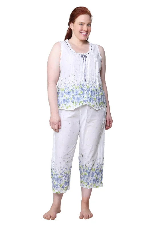 Massive Savings Border Print Sleeveless 100% Cotton Floral  Plus Size PJs