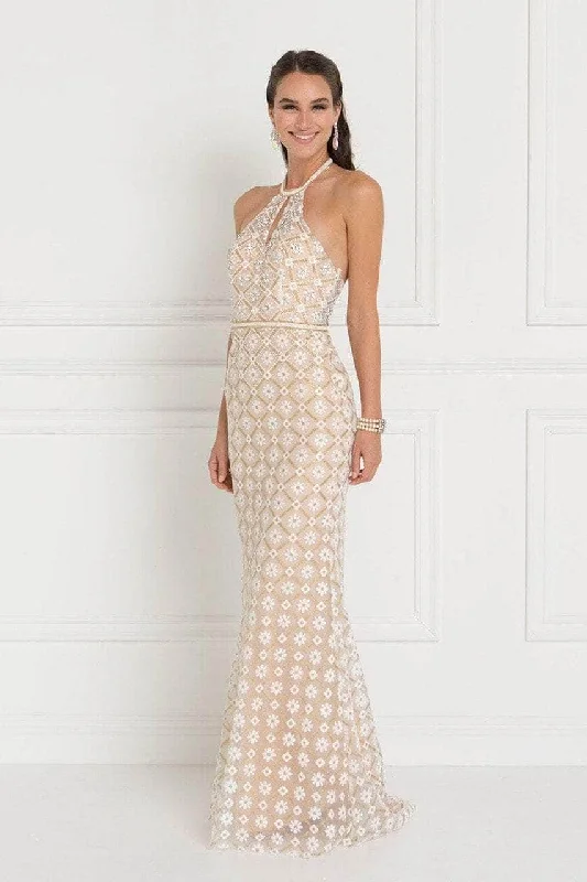 Chic Styles Elizabeth K GL1548 - Halter Floral Beaded Evening Dress