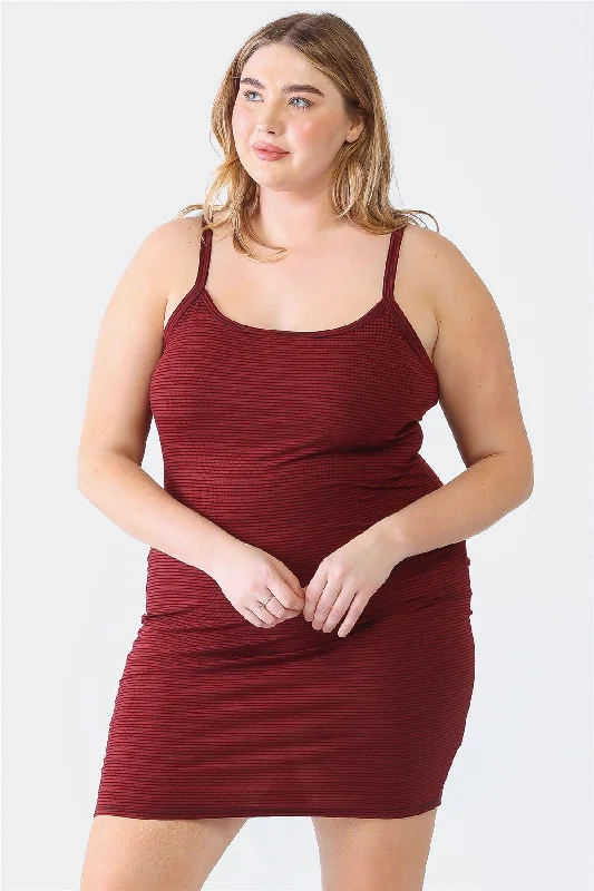 Unbeatable Prices Plus Size Burgundy Stripe Print Mini Dress