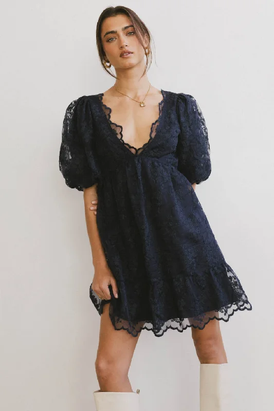 Summer Fashion Tiana Embroidered Mini Dress in Navy