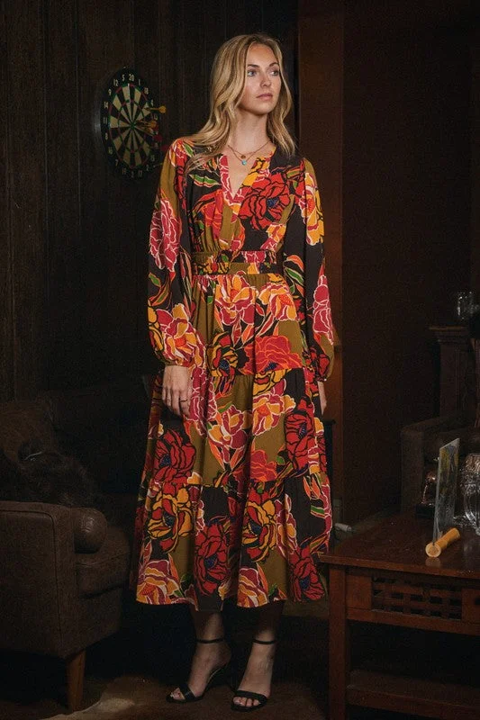 Relaxed Style Deals Fall Floral Midi