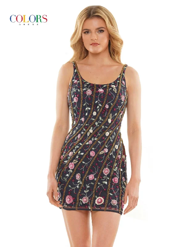 Feminine Style Promotions Colors 2903 Size 10 Navy Short fitted 3D Sequin Floral embellished Formal Cocktail Dress Scoop Neck