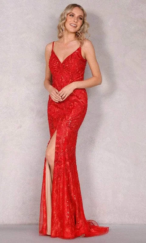 Essentials On Sale Terani Couture 2111GL5056 - Beaded Deep V-Neck Evening Gown