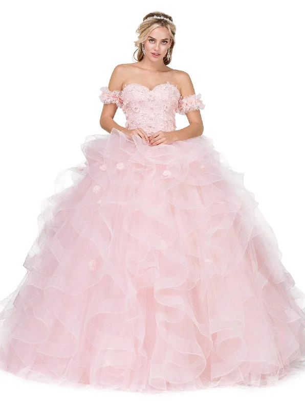 New Season Fashion Preview Dancing Queen - 1322 Floral Applique Ruffled Quinceanera Ballgown