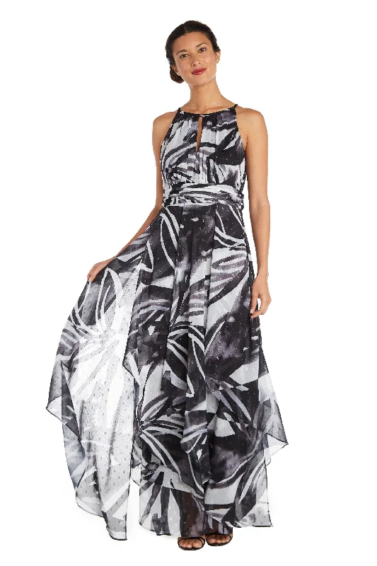 Unleash Your Trend Driven Style R&M Richards 7888P Long Halter Print Petite Dress