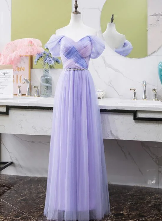 Shop The Hottest Deals Light Purple Tull Off Shoulder Long Wedding Party Dress, Tulle Prom Dress   cg12302