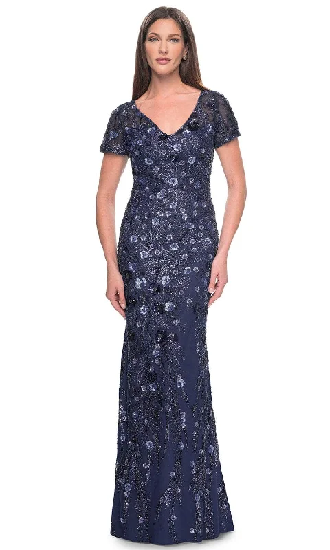 Fashionista Favorites La Femme 31779 - V-Neck Sparkling Floral Embellished Evening Dress