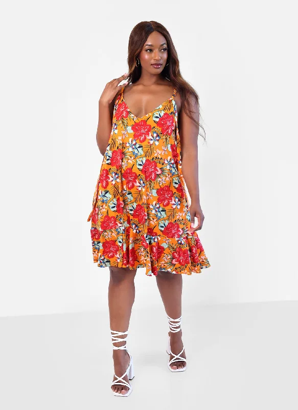 Day-To-Night Styles Island Dream Tropical Print Shift Mini Dress